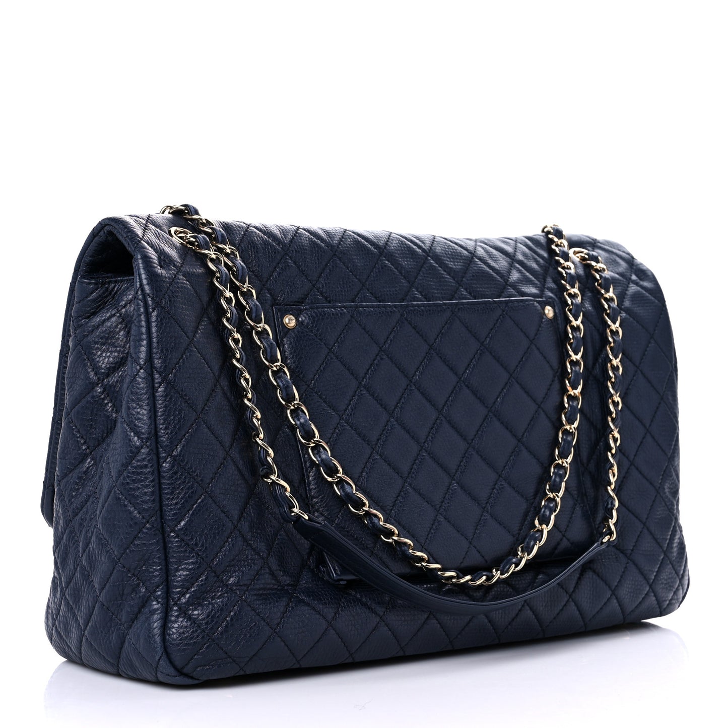 Calfskin Quilted Small XXL Travel Flap Bag Navy