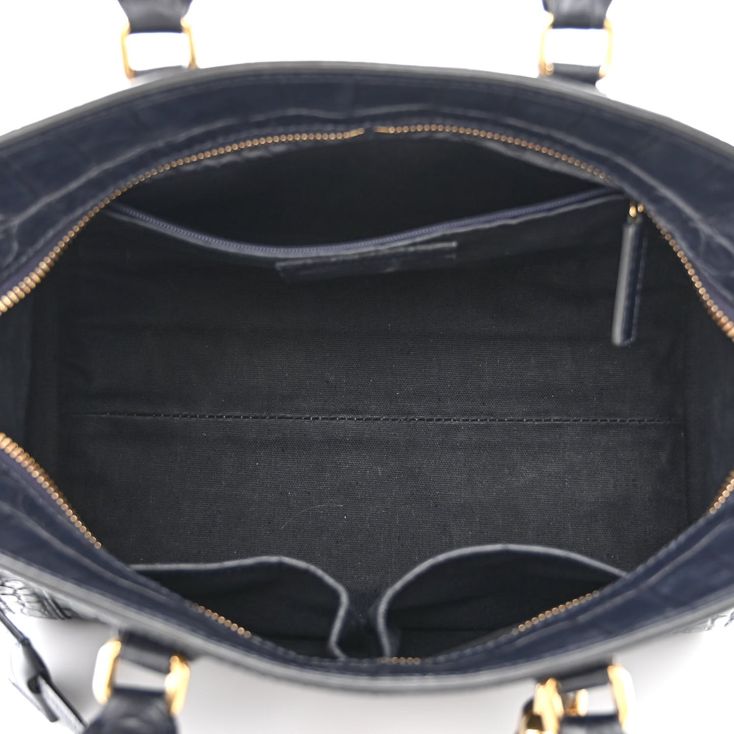 Calfskin Crocodile Embossed Small Skull Padlock Zip Around Tote Navy Blue