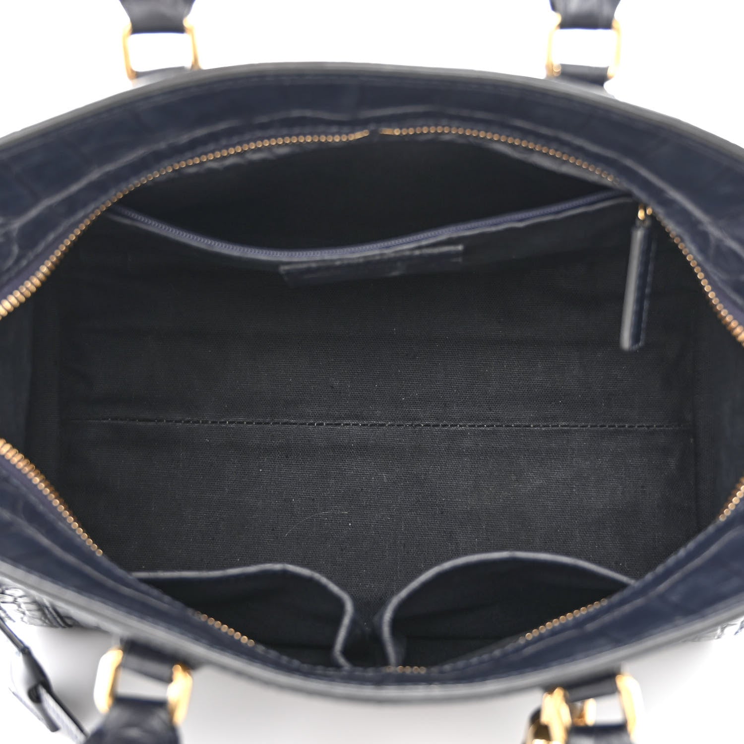 Alexander McQueen Calfskin Crocodile Embossed Small Skull Padlock Zip Around Tote Navy Blue 5 of 10