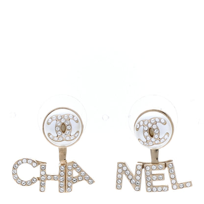 Chanel Pearl Crystal Logo Earrings Gold Pearly White 1 of 5