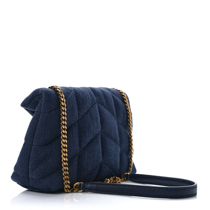 Saint Laurent Canvas Quilted Toy Loulou Puffer Monogram Chain Satchel Deep Marine 2 of 10