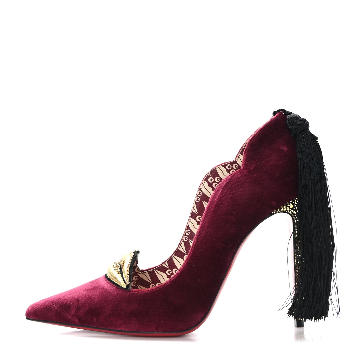 Christian Louboutin Veau Velours Suede Hot Chick 100 Kiss Pumps 38 Burgundy Gold 1 of 8