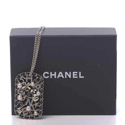 Chanel Lambskin Pearl Strass Sergeant Chain Dog Tag Charm Necklace Gold 6 of 6