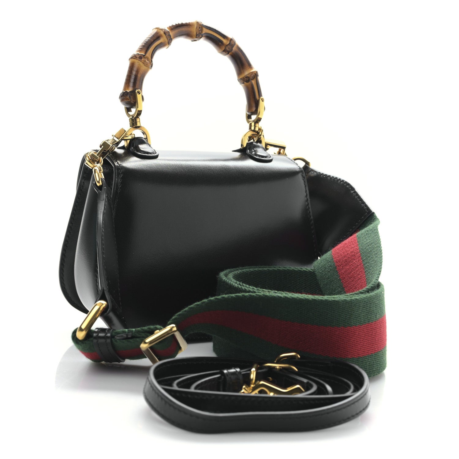 Gucci Boarded Dyana Lux Calfskin Web MIni Bamboo 1947 Top Handle Bag Black 3 of 8