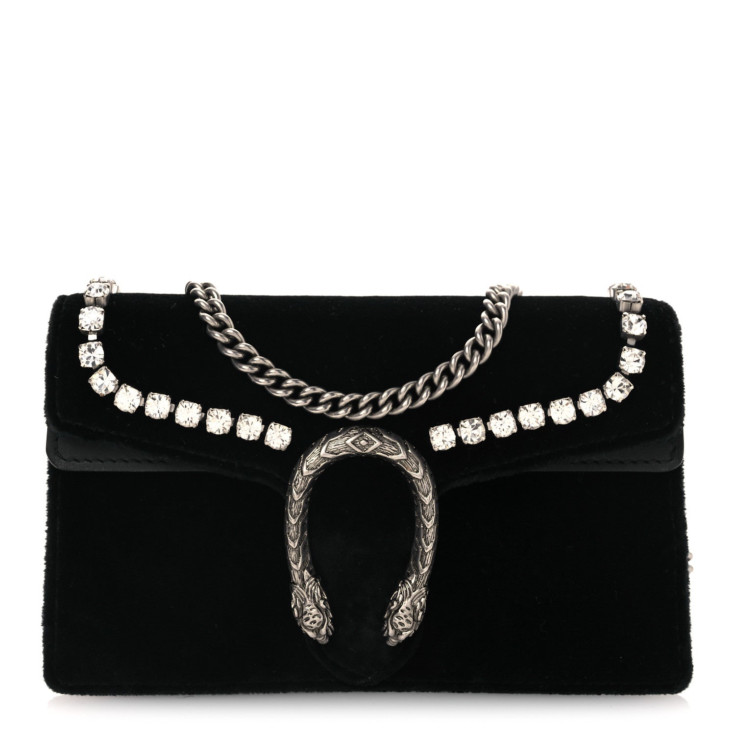 Gucci Velvet Crystal Super Mini Dionysus Shoulder Bag Black 1 of 10