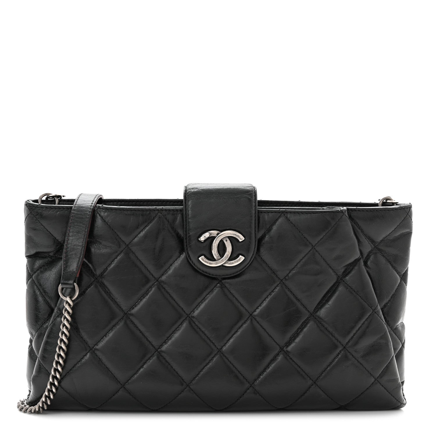 Chanel Aged Calfskin Quilted Zip Clutch Black 1 of 10