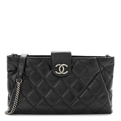 Chanel Aged Calfskin Quilted Zip Clutch Black 1 of 10