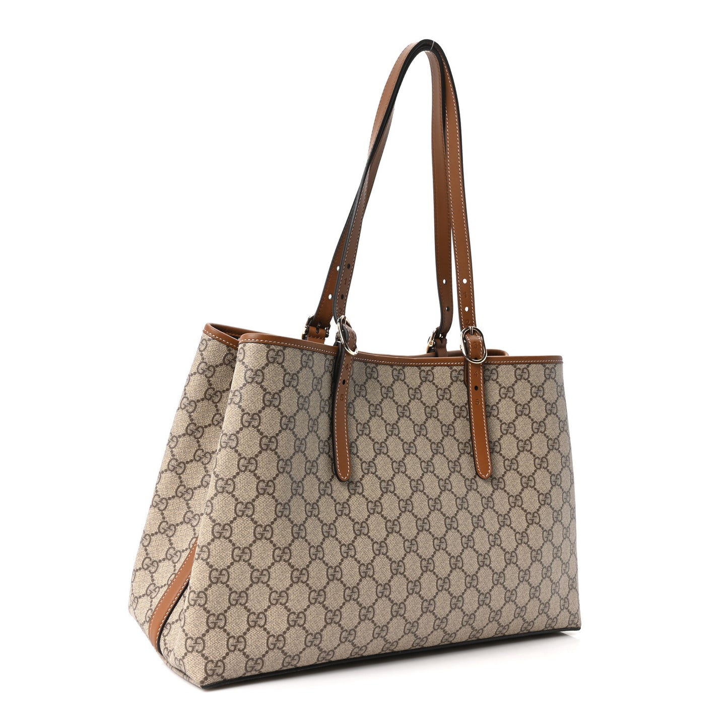 GG Supreme Monogram Emblem Large Tote Bag Beige Dark Brown