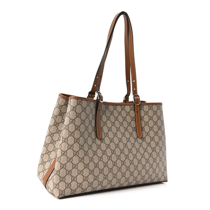Gucci GG Supreme Monogram Emblem Large Tote Bag Beige Dark Brown 3 of 10