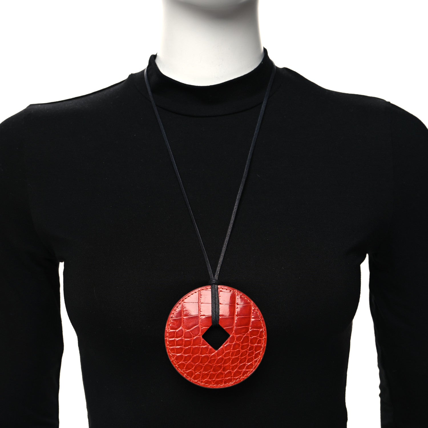 Hermes Shiny Alligator Tsuba Pendant Necklace Geranium 2 of 4