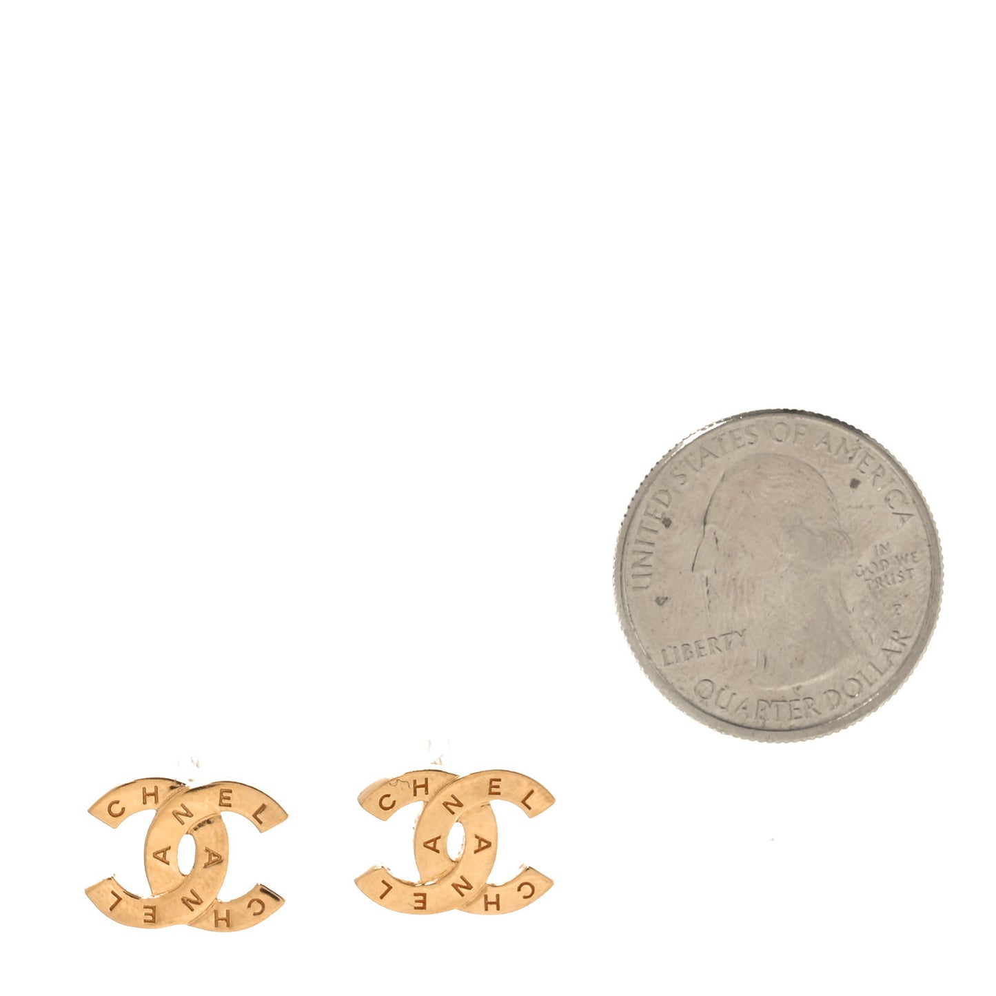 Metal CC Paris Button Stud Earrings Gold
