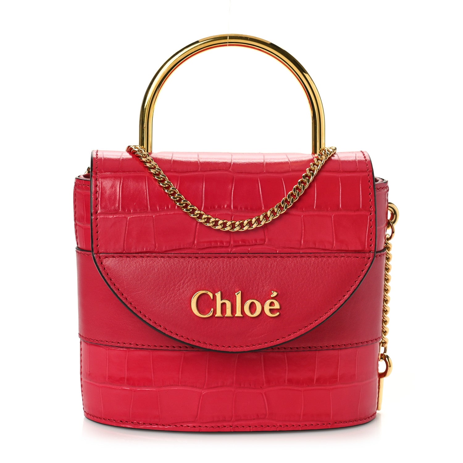 Chloe Calfskin Crocodile Embossed Small Aby Lock Dusky Red 1 of 9