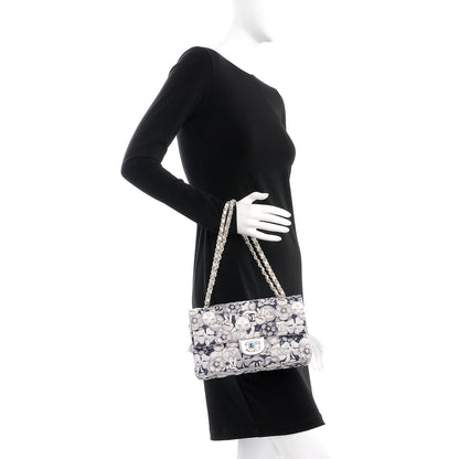 Chanel Nylon Quilted Medium Cat Emoticon Double Flap Navy Grey Ecru 3 of 9