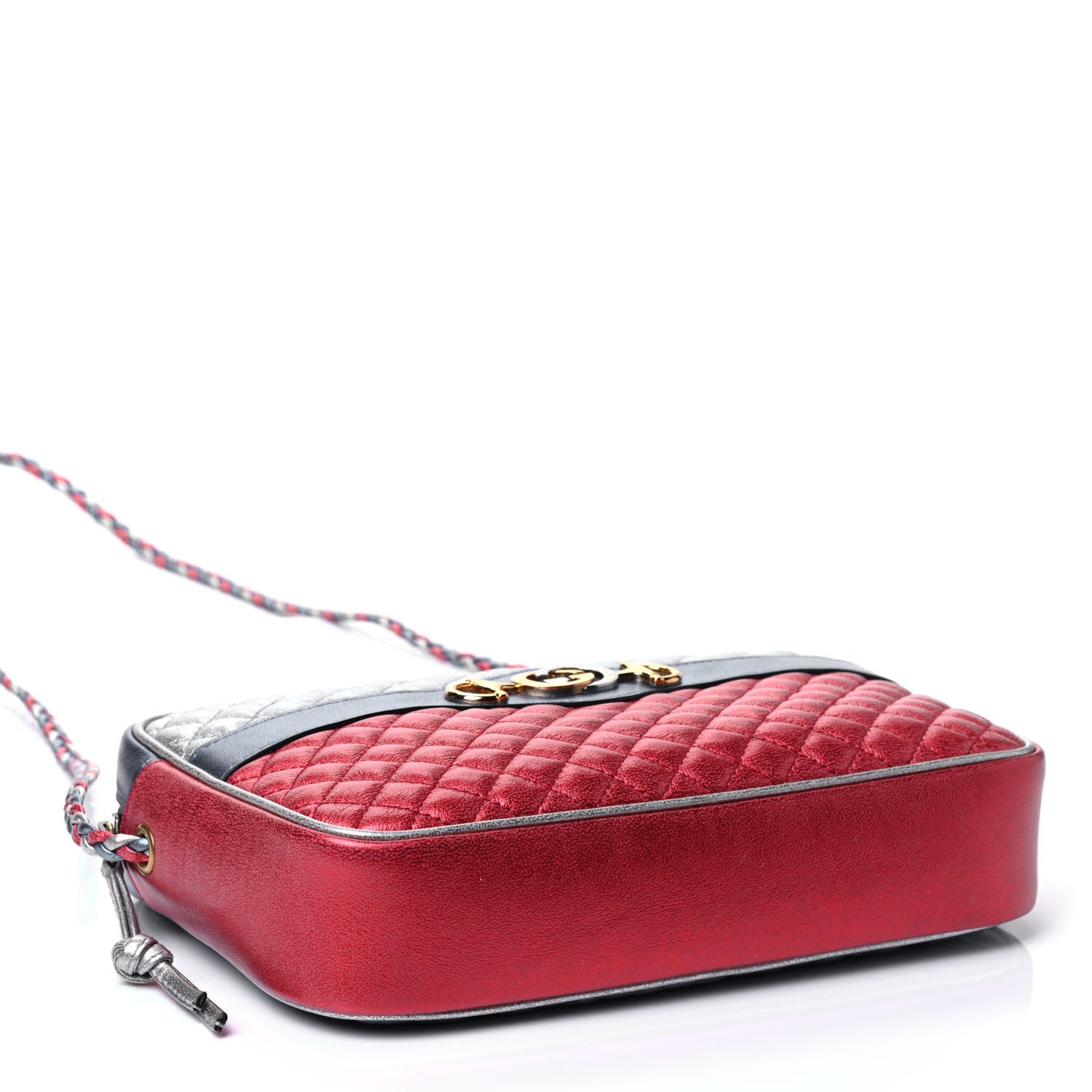 Gucci Laminated Nappa Trapuntata Small Zumi Shoulder Bag Rosso Marine Argento 3 of 4