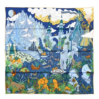 Hermes Silk Cosmographia Universalis Scarf 90 Bleu Nuit Vert Miel 1 of 6
