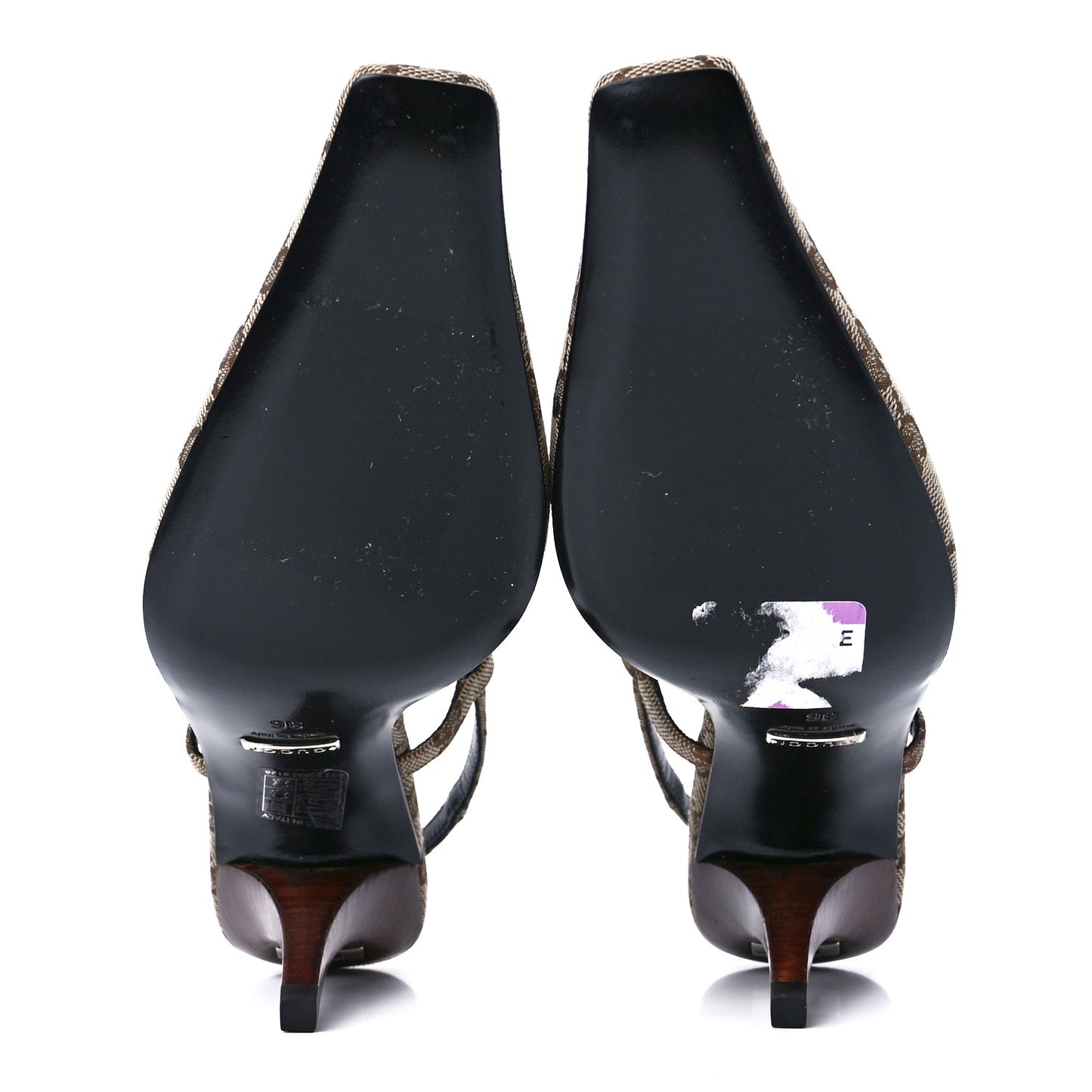 Monogram Malga Kid Square G 75mm Slingback Pumps 36 Beige Ebony New Acero