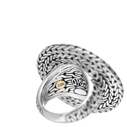 John Hardy Sterling Silver 22K Yellow Gold Palu Hammered Dome Ring 55 7.25 5 of 6