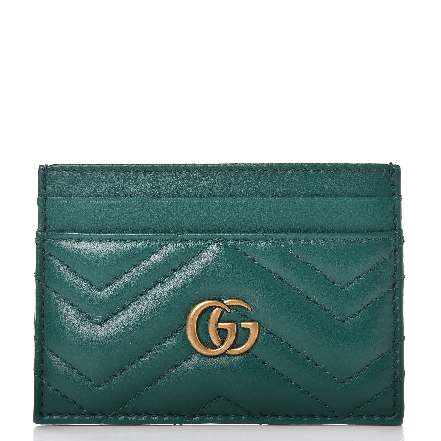 Gucci Calfskin Matelasse GG Marmont Card Holder Emerald Green 1 of 7