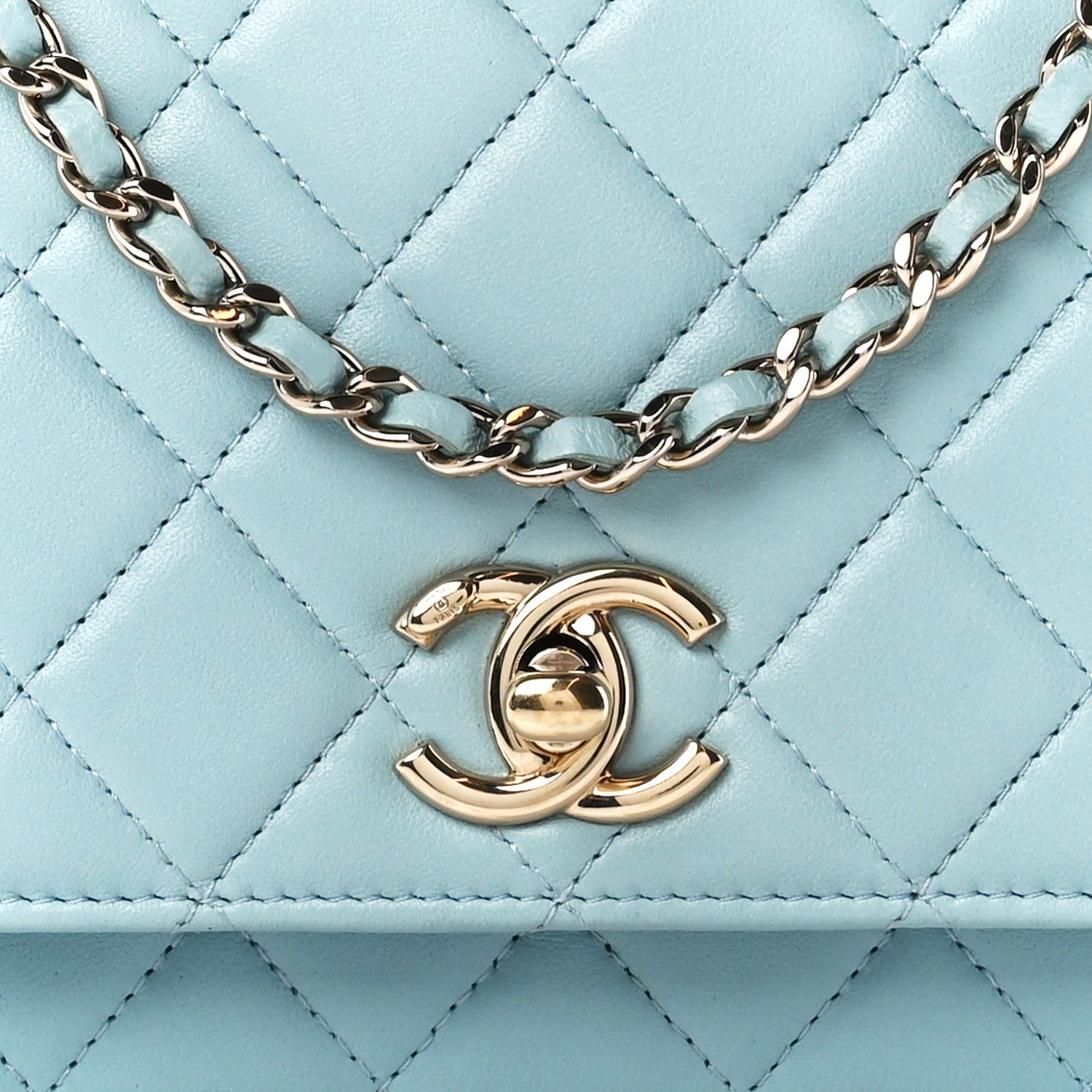 Chanel Lambskin Quilted Trendy CC Wallet On Chain WOC Light Blue 10 of 12