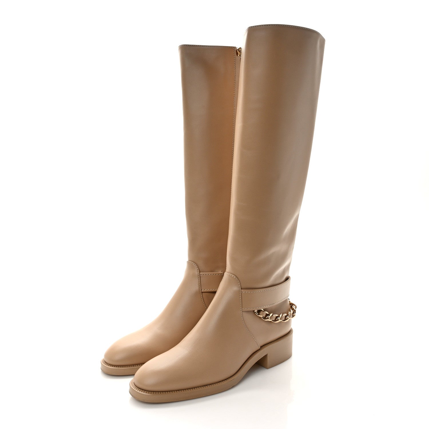 Chanel Calfskin Chain High Boots 37.5 Beige 3 of 13