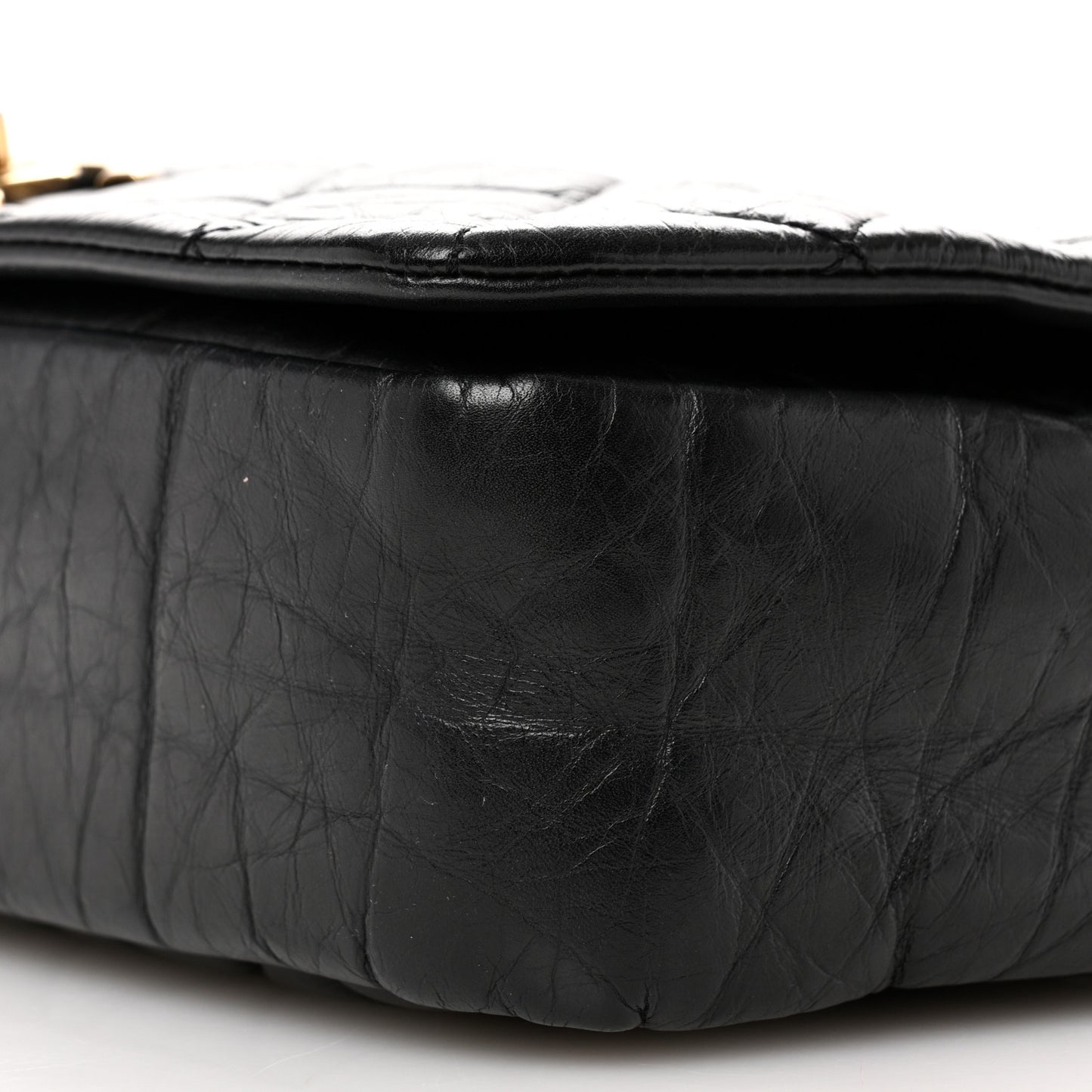 Aged Calfskin Quilted Small Pondichery Flap Black