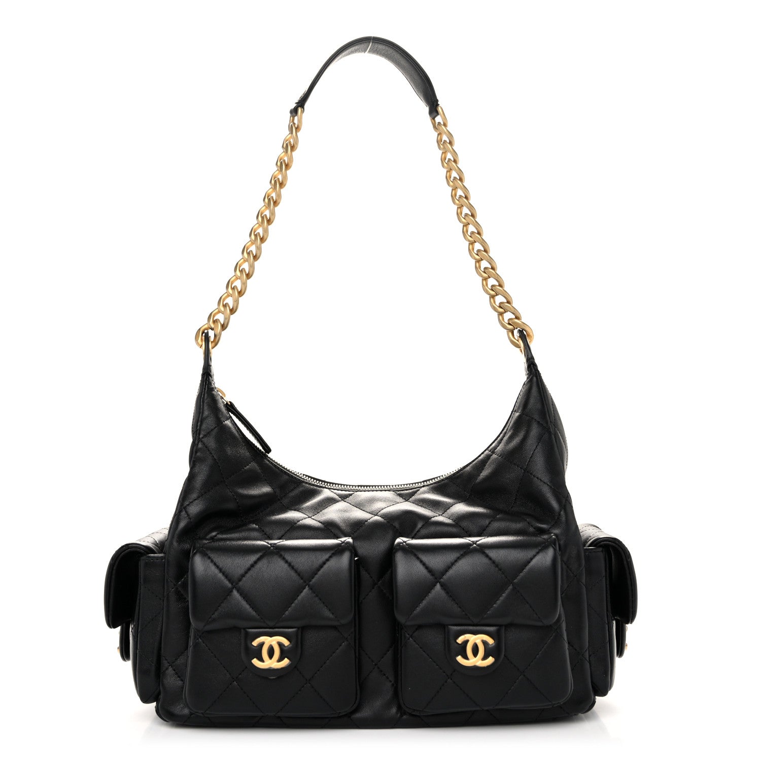 Chanel Shiny Lambskin Quilted Trendy Pockets Hobo Black 1 of 12