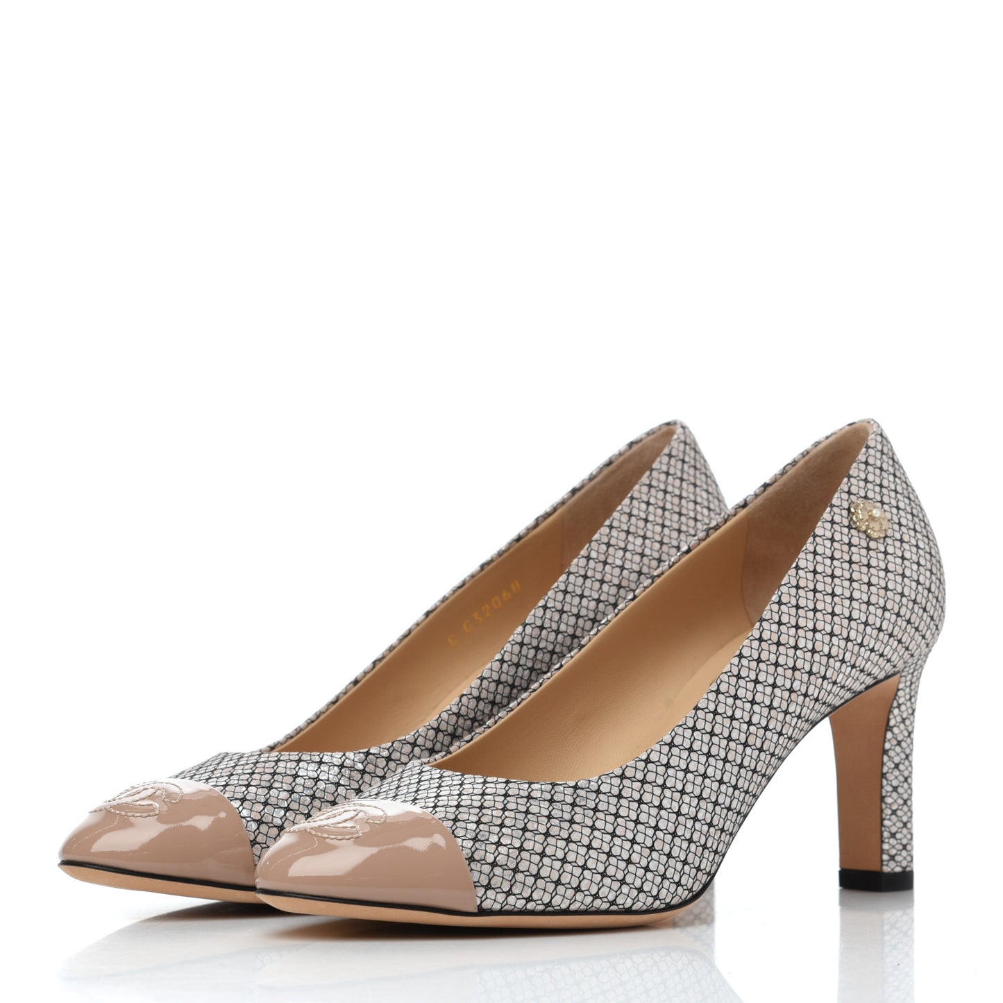 Lame Lace Cap Toe Pumps 37 Beige