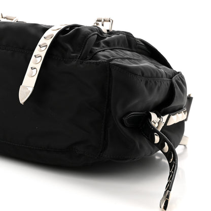 Prada Nylon New Vela Studded Messenger Black White 10 of 10