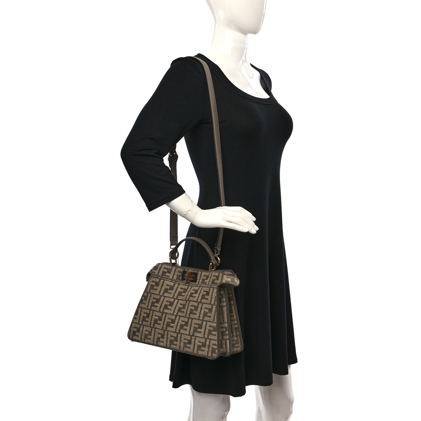 Chenille Vitello Seta FF Small Peekaboo I SEE U Satchel Tortora Nuvola