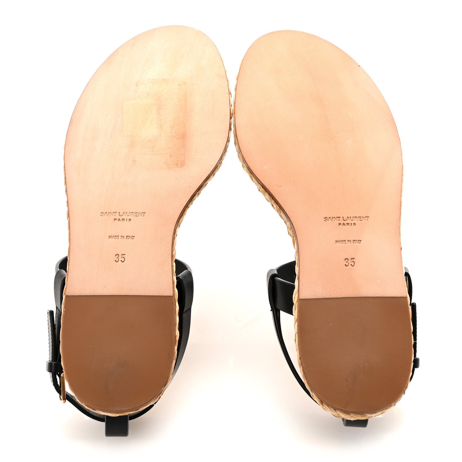 Saint Laurent Calfskin Raffia Cassandra Monogram Sandals 35 Black 6 of 9