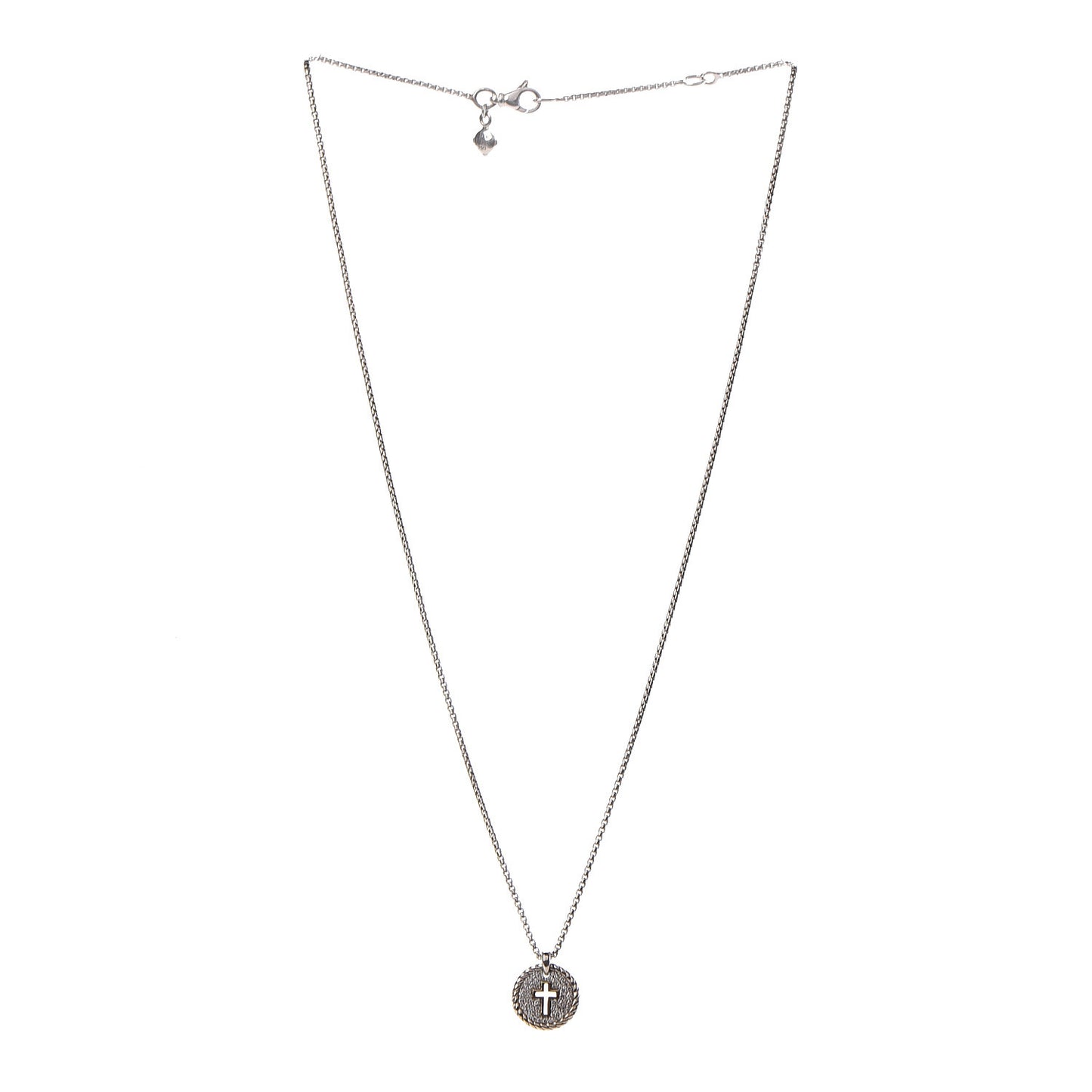 Sterling Silver 18K Yellow Gold Diamond Cable Collectibles Cross Charm Pendant Necklace