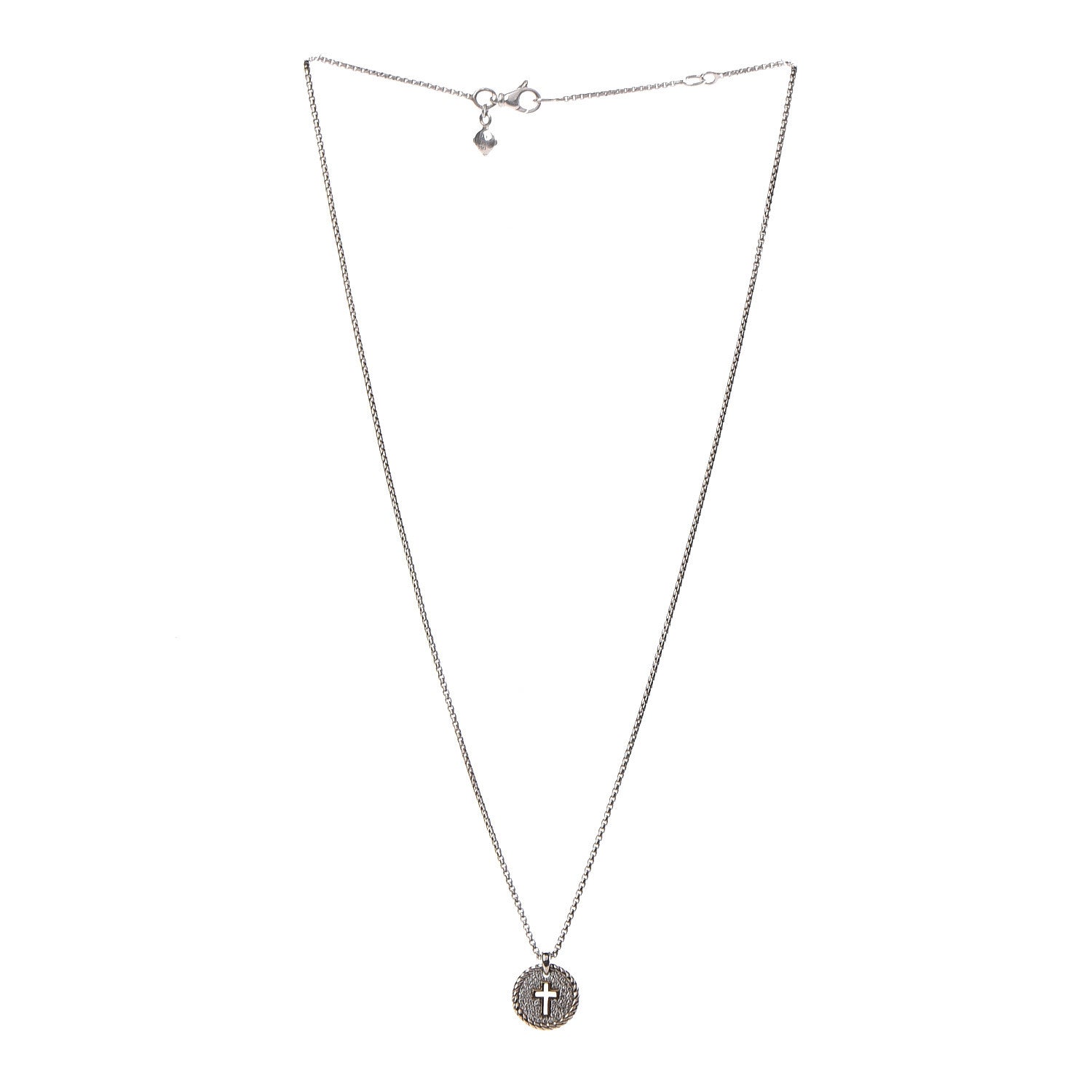 David Yurman Sterling Silver 18K Yellow Gold Diamond Cable Collectibles Cross Charm Pendant Necklace 3 of 6