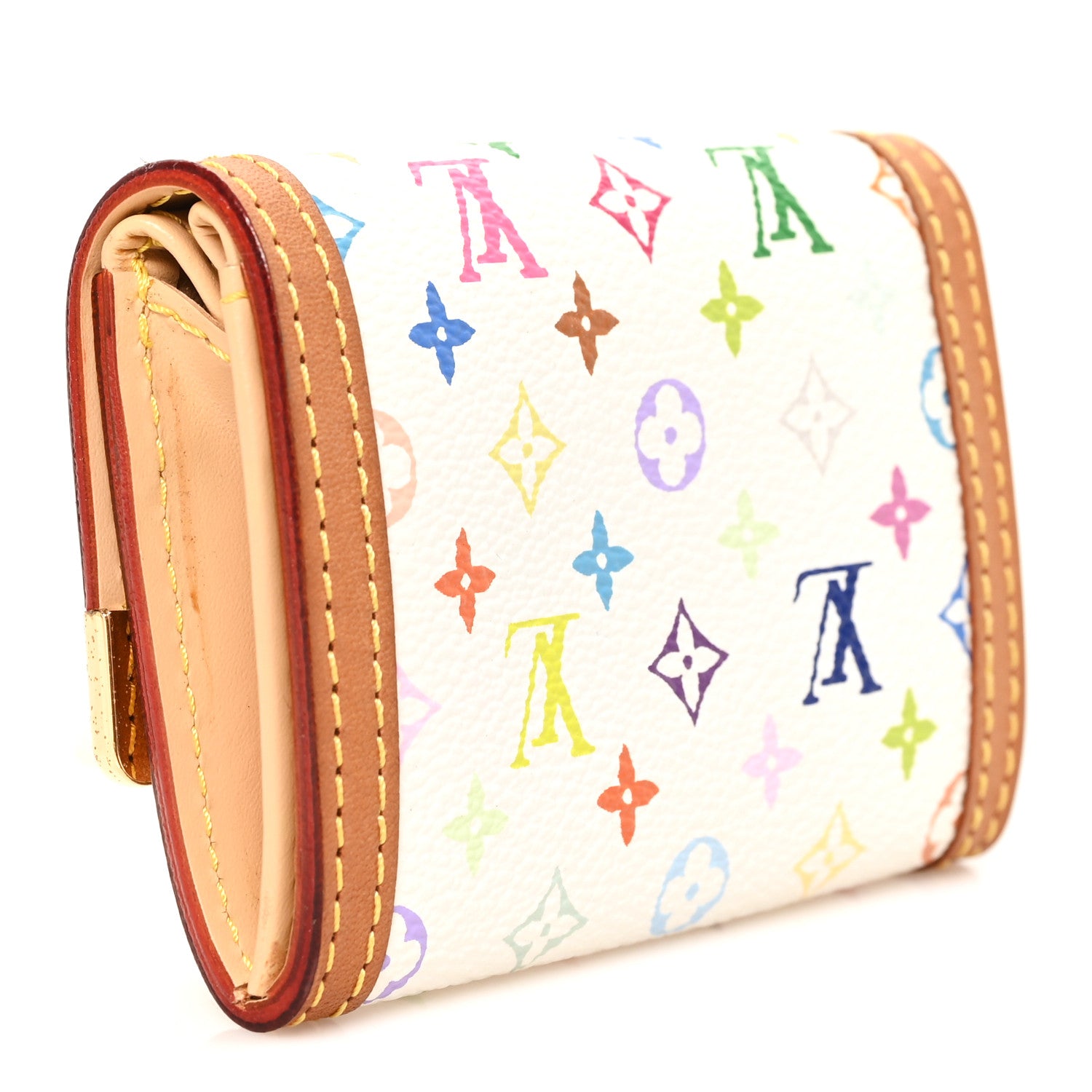 Louis Vuitton Monogram Multicolor Porte-Monnaie Plat Coin Purse White 3 of 6