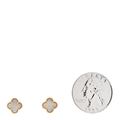Van Cleef & Arpels 18K Yellow Gold Mother of Pearl Sweet Alhambra Earrings 2 of 5