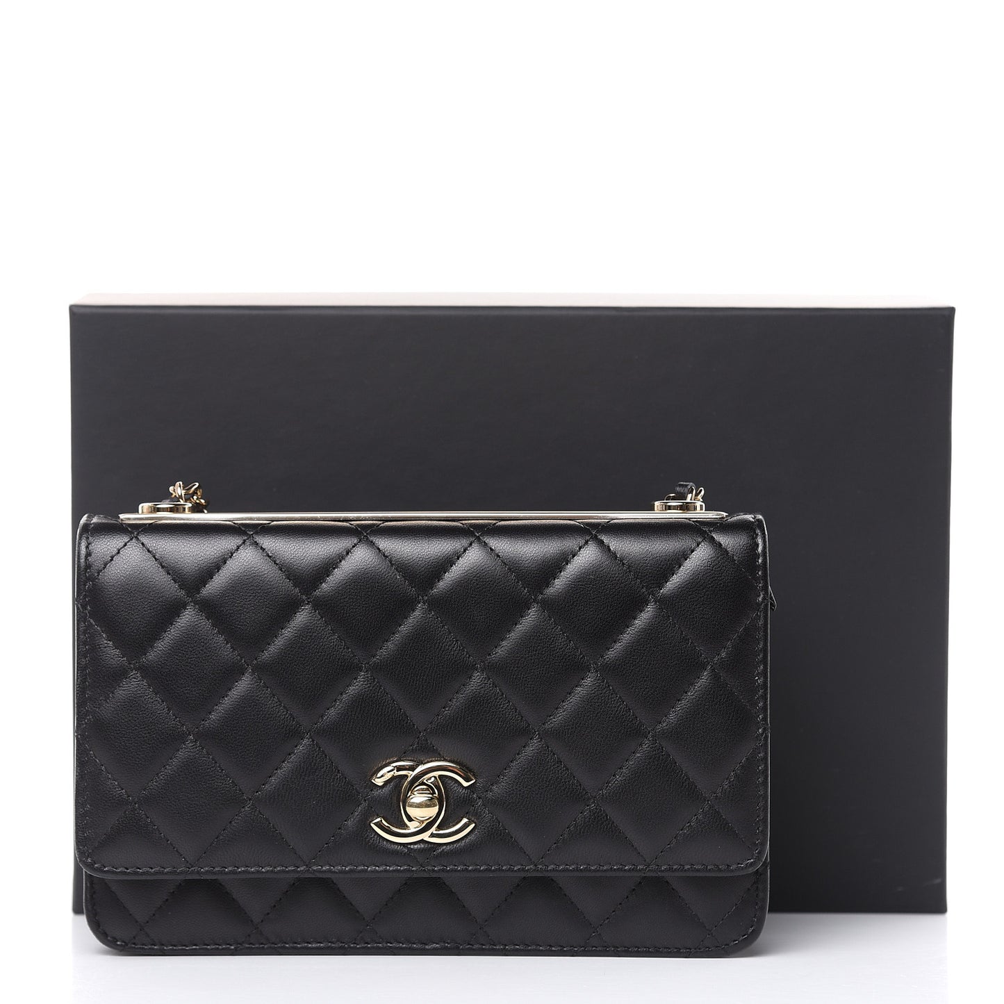 Lambskin Quilted Trendy CC Wallet On Chain WOC Black