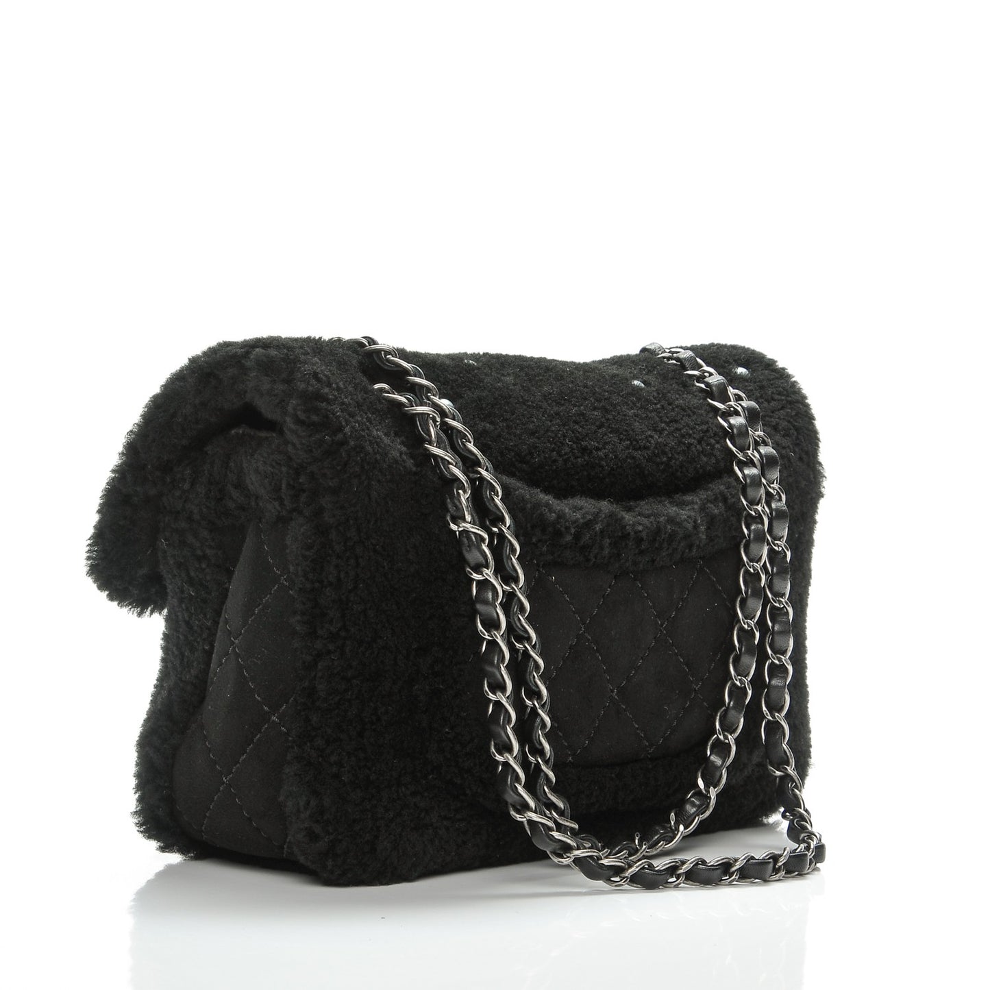 Shearling Lambskin Pearl Flap Black