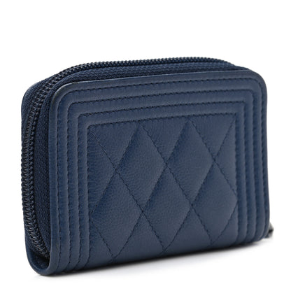 Chanel Caviar Quilted Boy Zip Around Coin Purse Wallet Dark Blue 3 of 7
