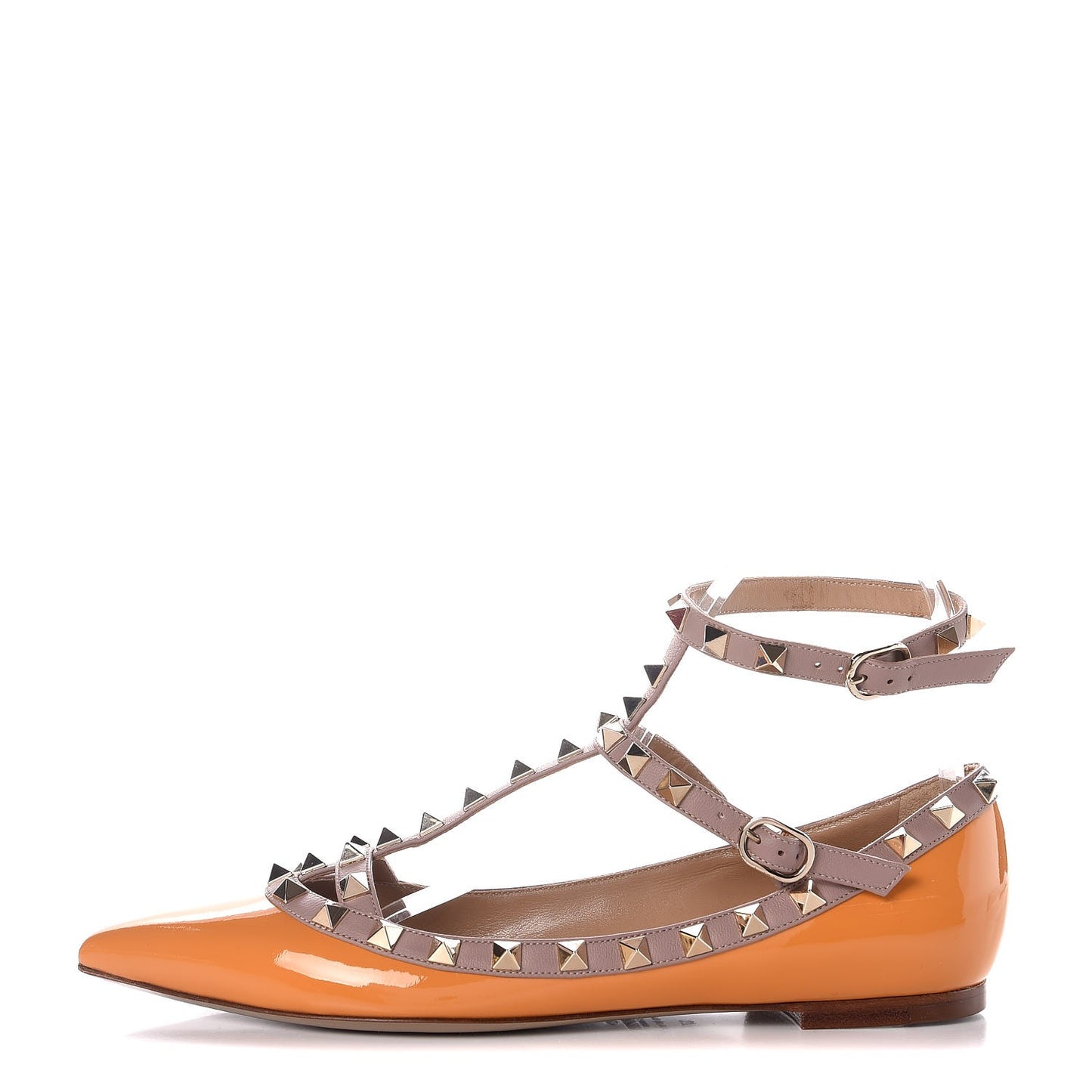 Patent Nappa Rockstud Cage Ballerina Flats 37 Mandarin Sorbet Poudre