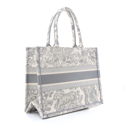 Christian Dior Canvas Embroidered Medium Dioriviera Toile De Jouy Book Tote Gray 3 of 12