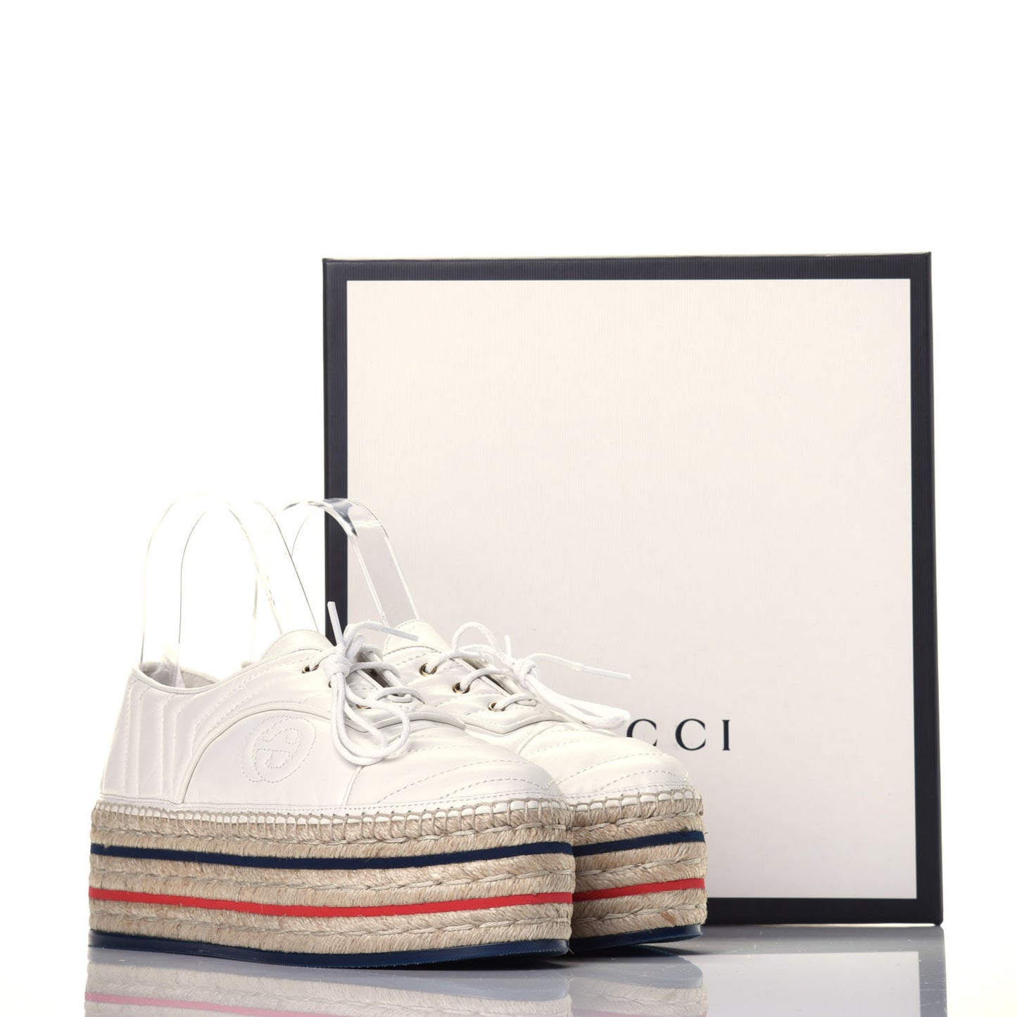 Nappa Matelasse GG Pilar Flatform Lace-Up Espadrilles 39 Great White