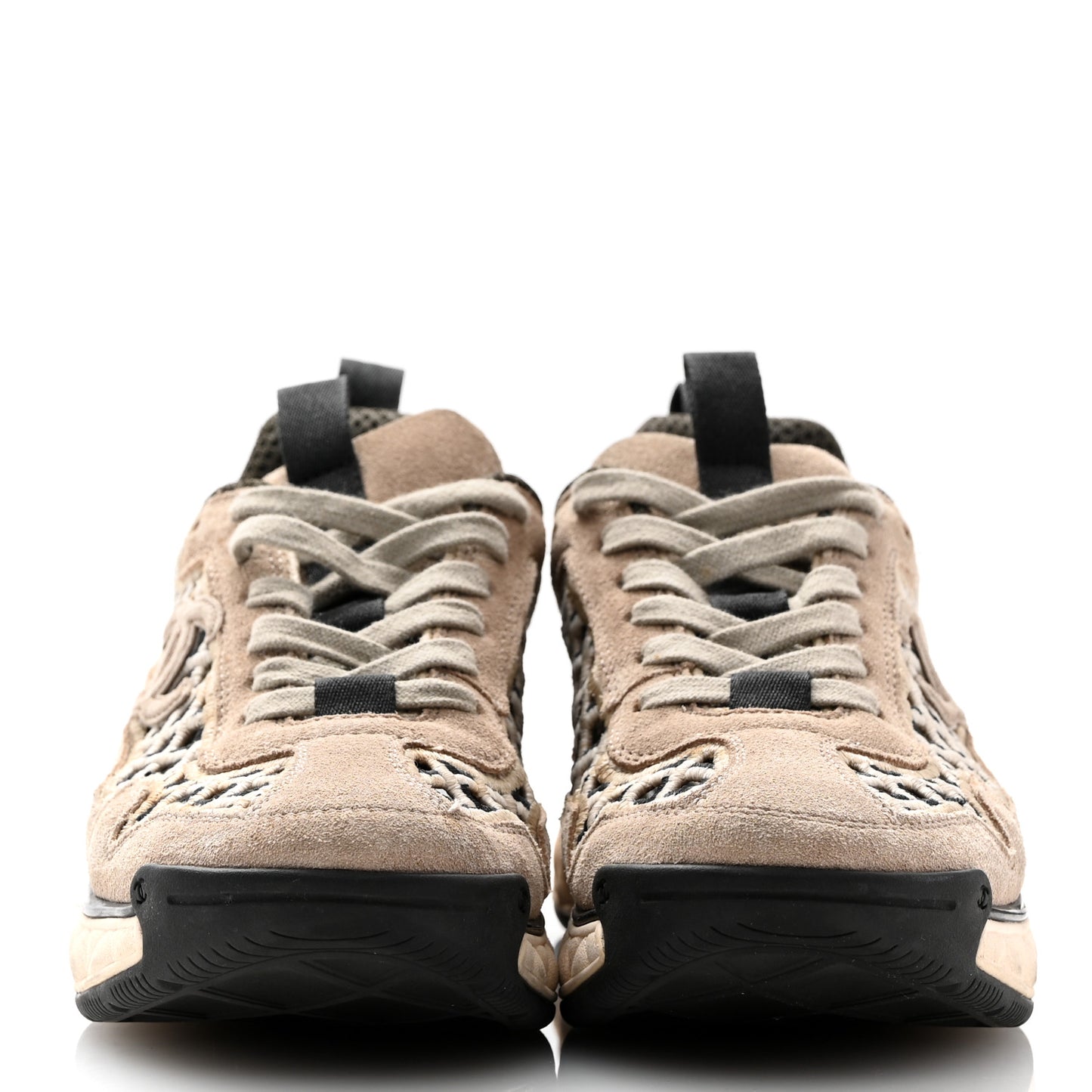 Suede Calfskin Embroidered CC Sneakers 36 Beige Black