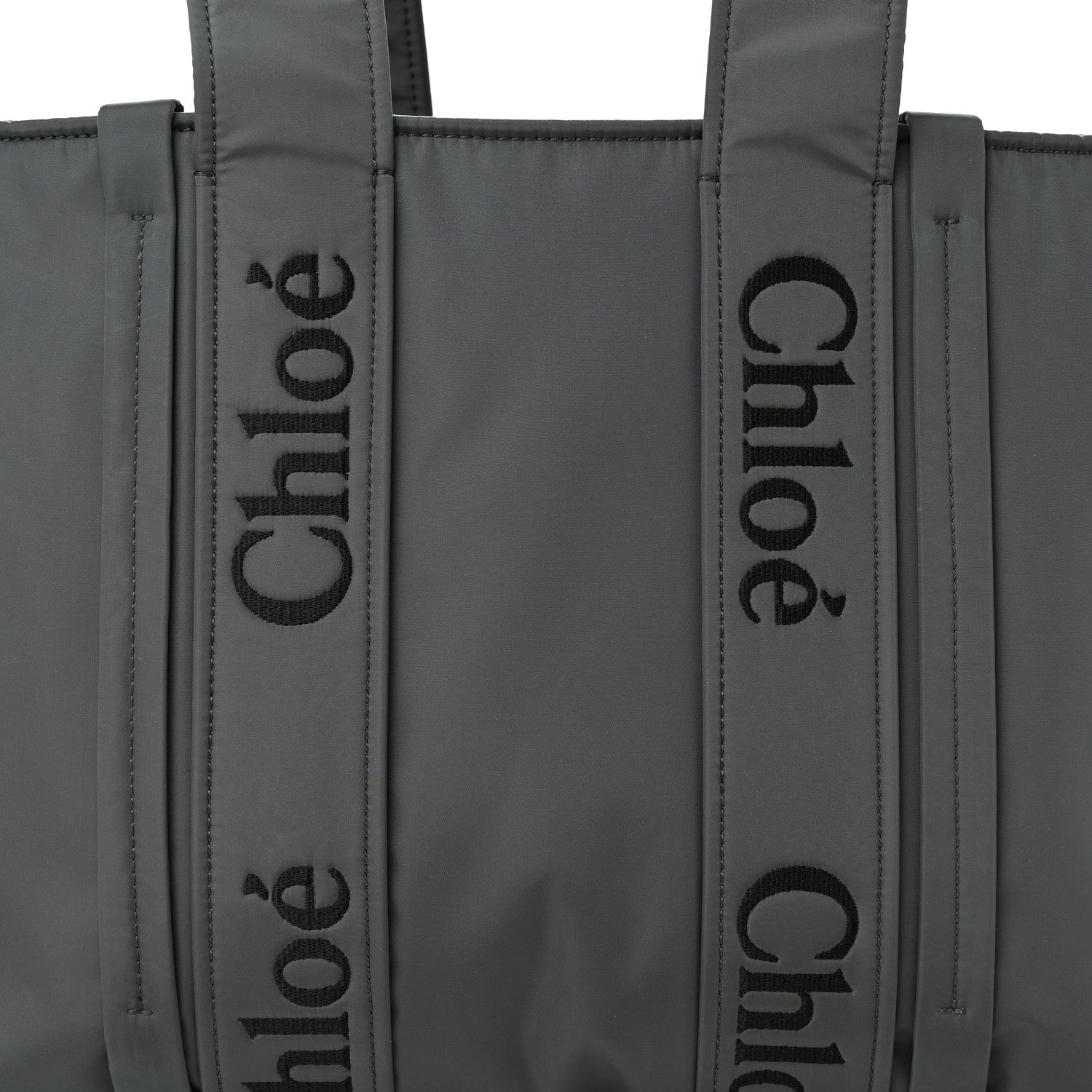 Chloe Recycled Nylon Medium Woody Ribbon Tote Elephant Grey 6 of 8