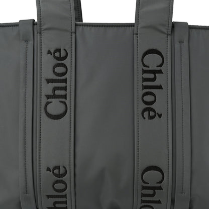 Chloe Recycled Nylon Medium Woody Ribbon Tote Elephant Grey 6 of 8