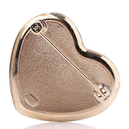 Chanel Resin Crystal CC Heart Brooch Pearly White Gold 3 of 4