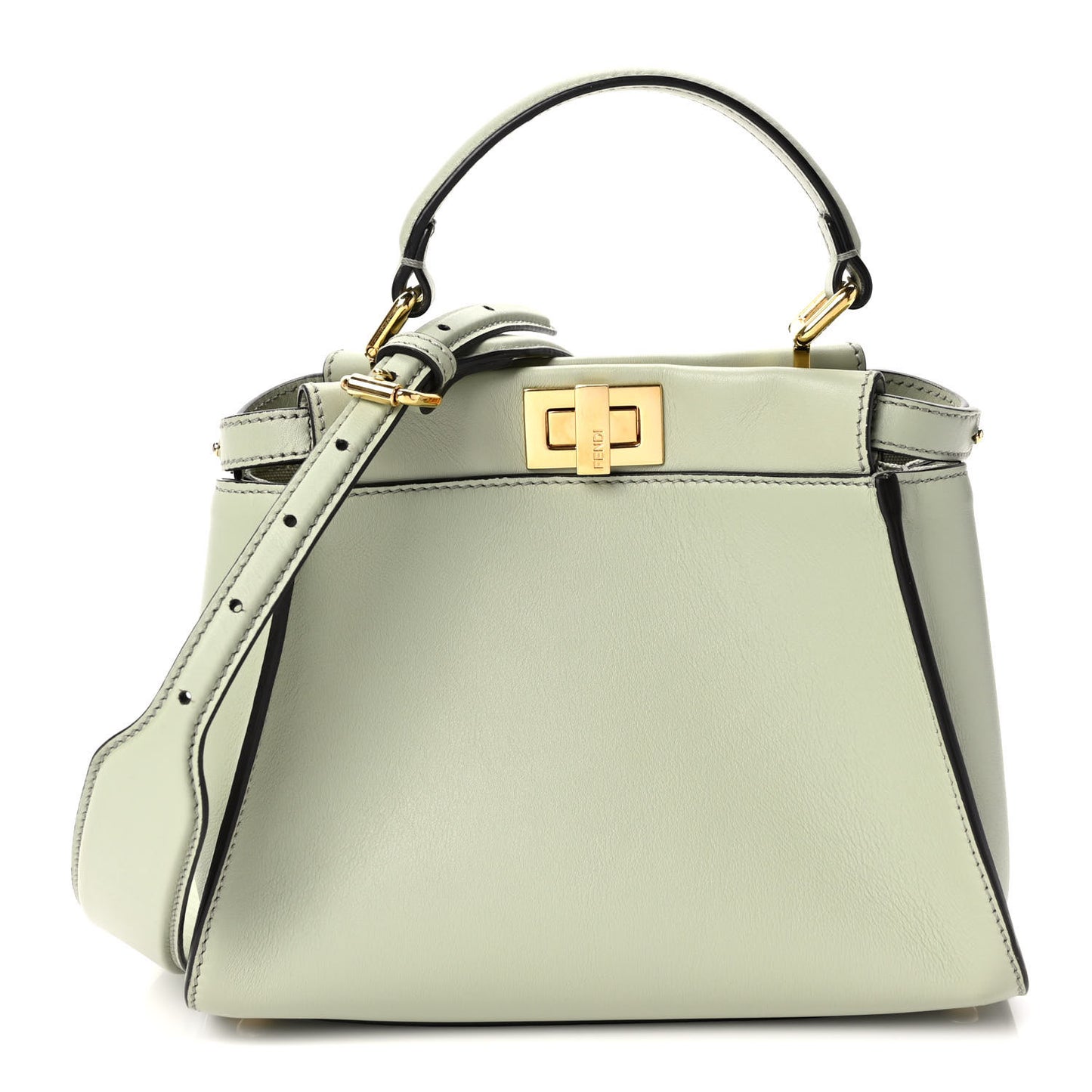 Vitello Seta Canvas FF Embroidered Mini Peekaboo Iconic Satchel Green Tea