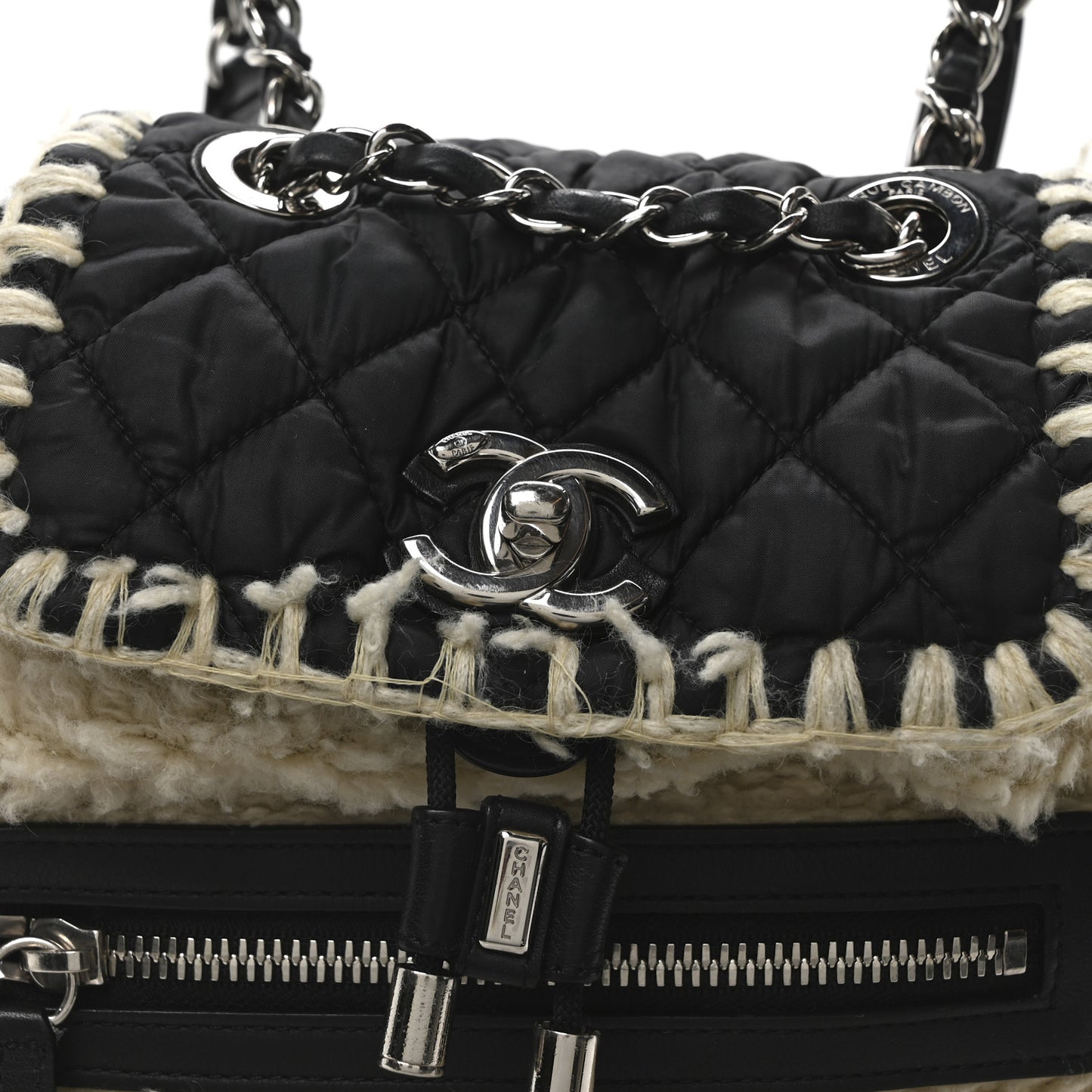 Wool Nylon Quilted Coco Neige Backpack Black Ecru