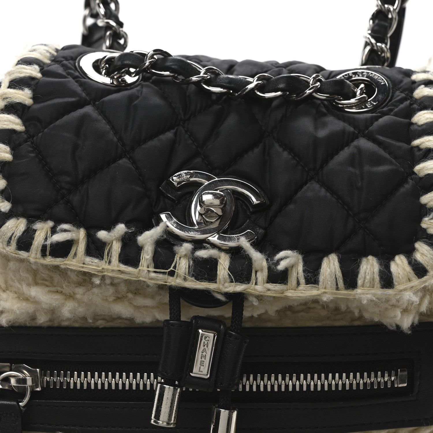 Chanel Wool Nylon Quilted Coco Neige Backpack Black Ecru 8 of 10