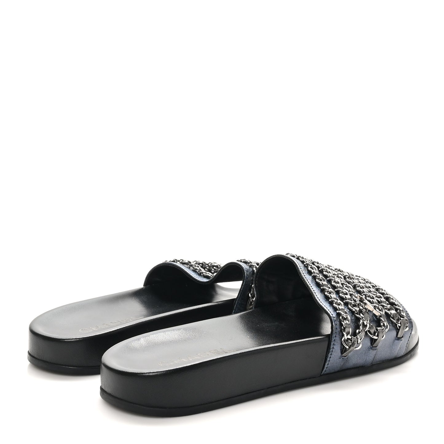 Fantasy Lambskin Chain Flat Sandals 40 Dark Blue