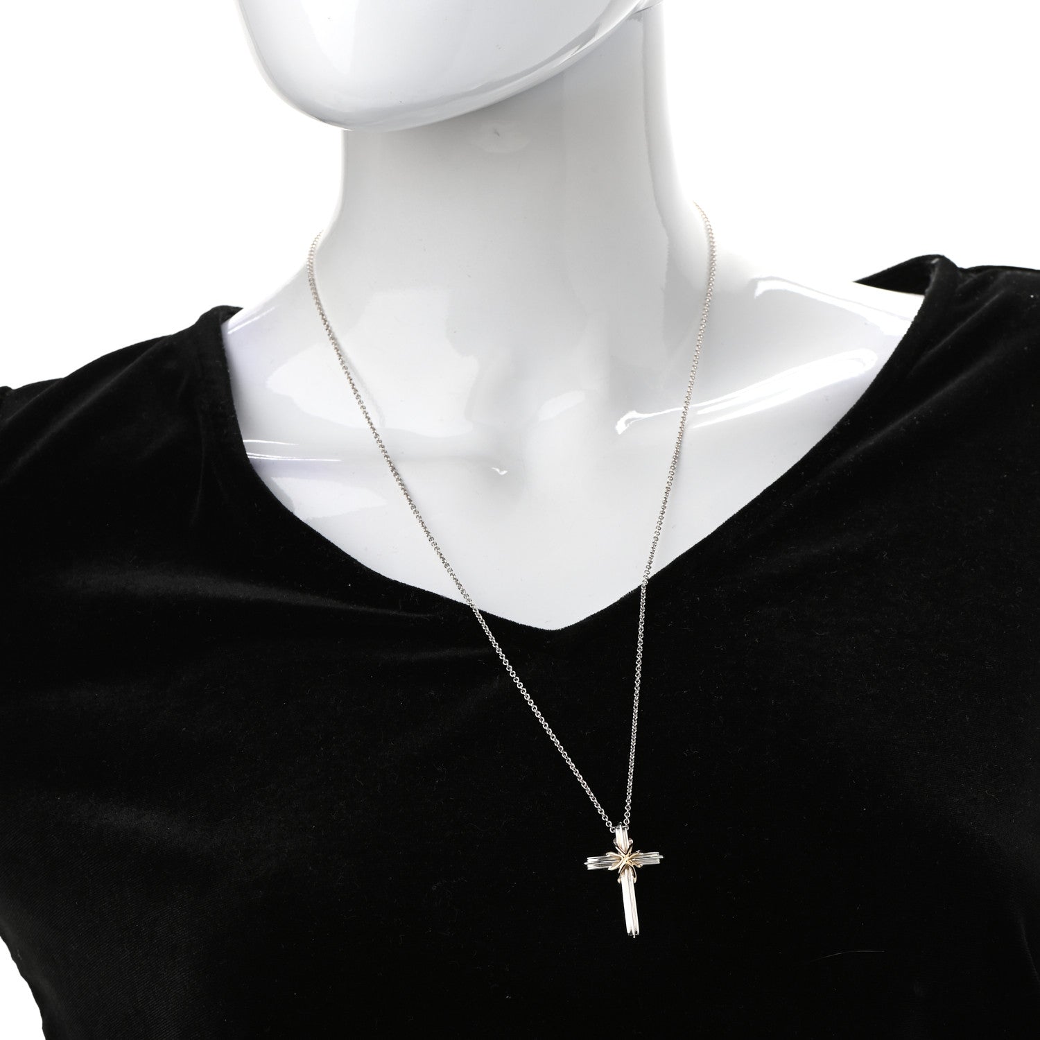 Tiffany Sterling Silver 18K Yellow Gold Cross Pendant Necklace 2 of 7