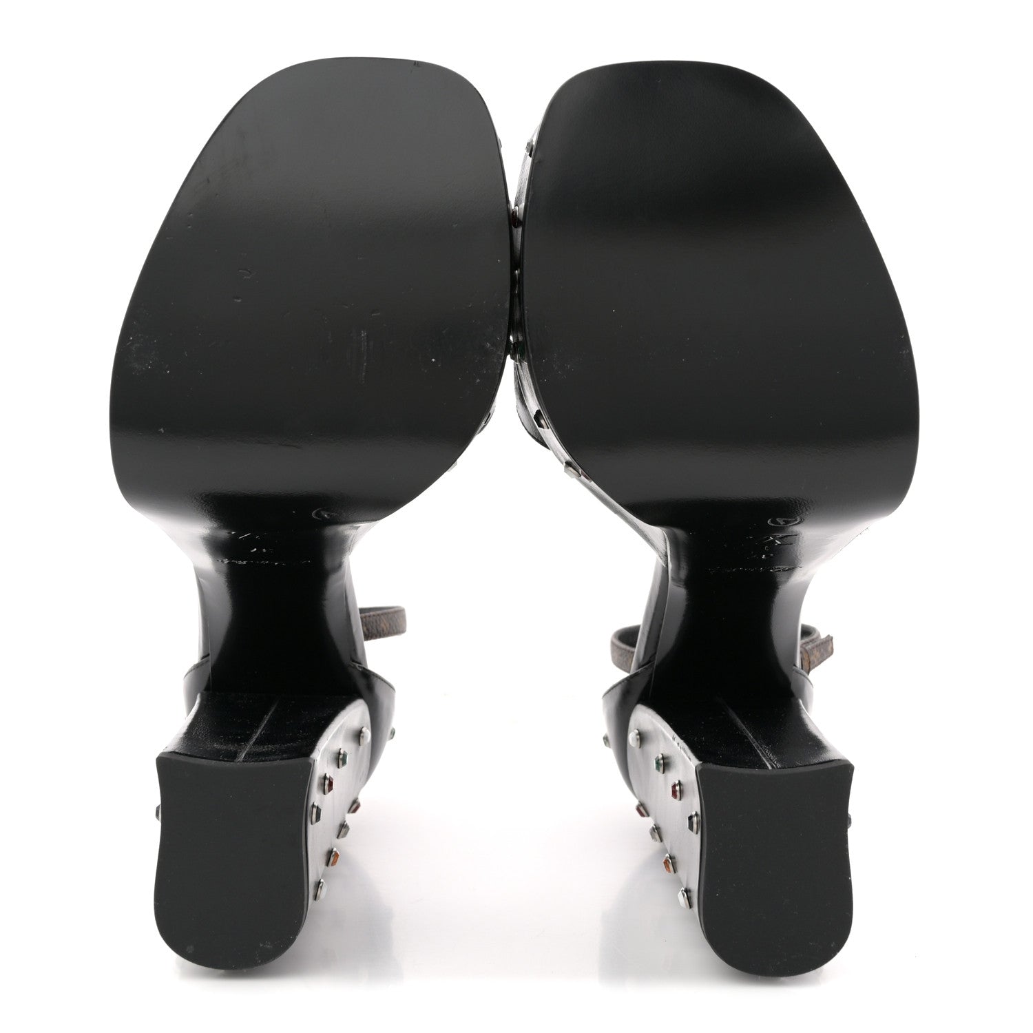 Louis Vuitton Calfskin Studded Fame Platform Sandals 37 Black 7 of 12